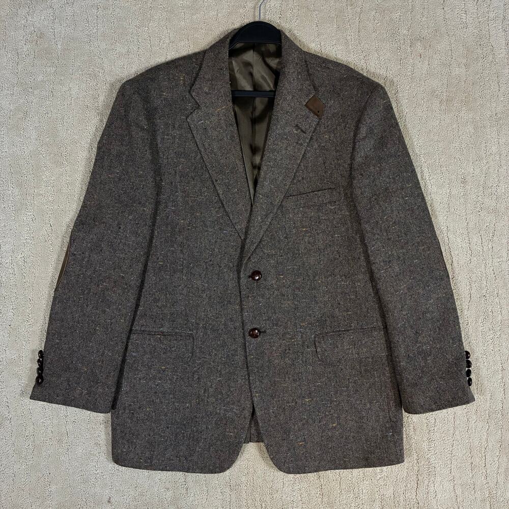 Stafford Y2K Brown Wool Tweed Men 44R Sport Coat Herringbone Blazer Heritage